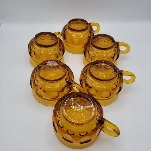 Vintage Indiana Glass Kings Crown Amber Thumb Print Cups 2-piece set - Picture 5 of 8